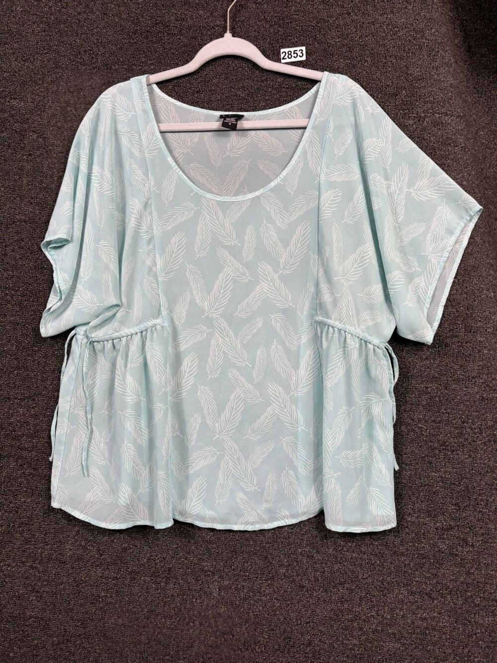 Torrid Feather Side Cinch Chiffon Blouse Womens Size 0 (12) Large Green Mint Top